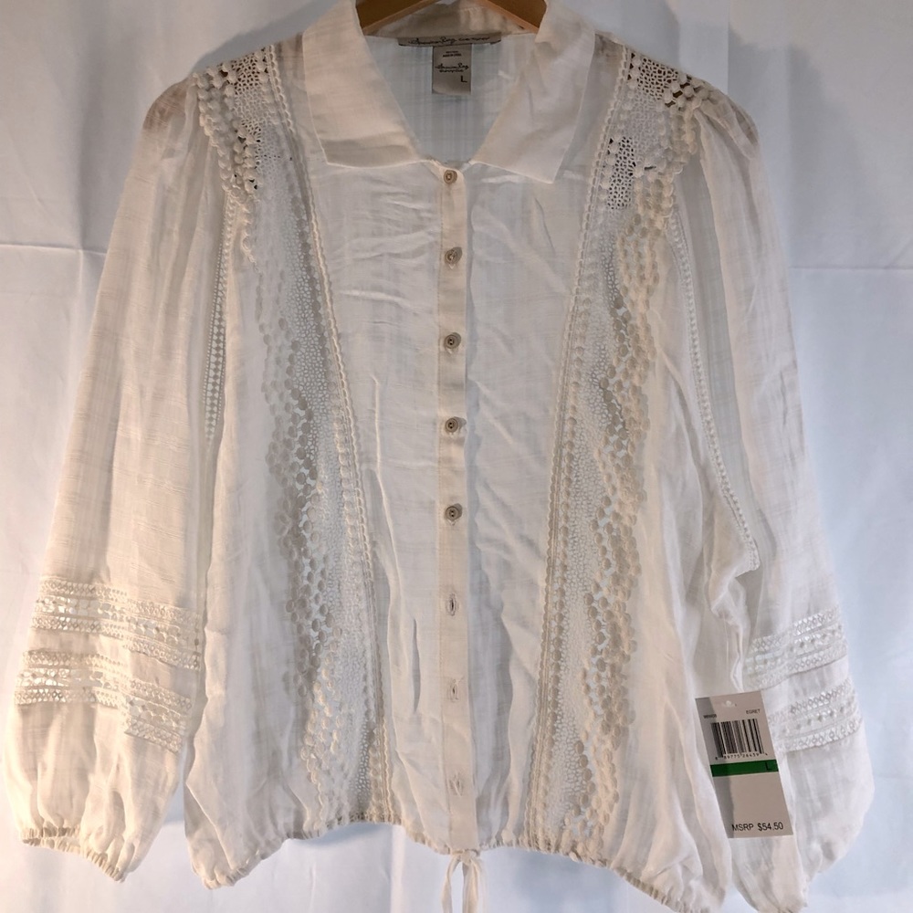 NWT! White Boho American Rag Blouse! Size Large